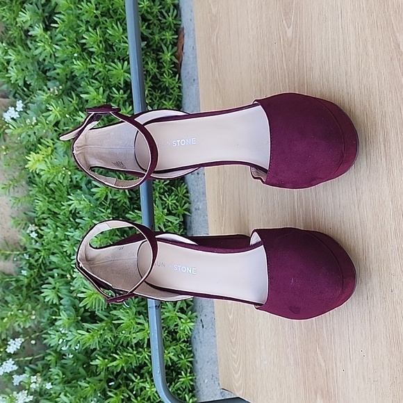 Sun + Stone Burgundy Estrella Block-Heel Ankle Strap Platform Pumps SZ 11 NWOT - Picture 2 of 9